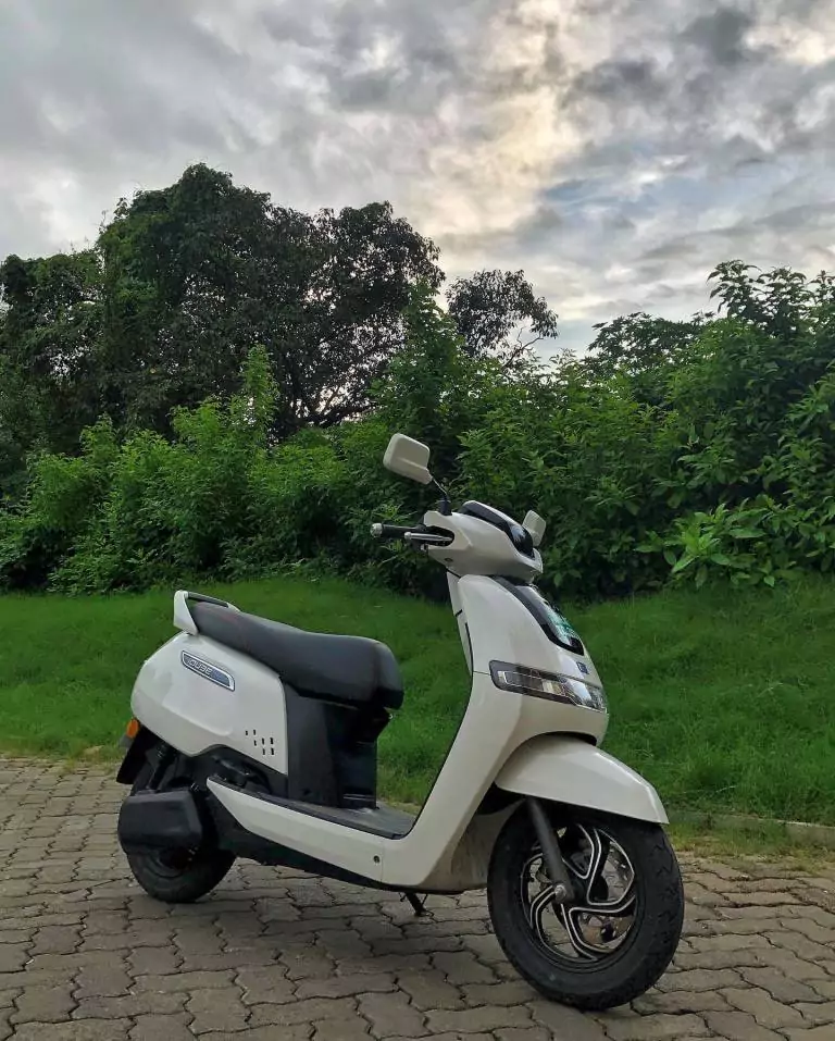 TVS iQube white color electric scooter right front side view