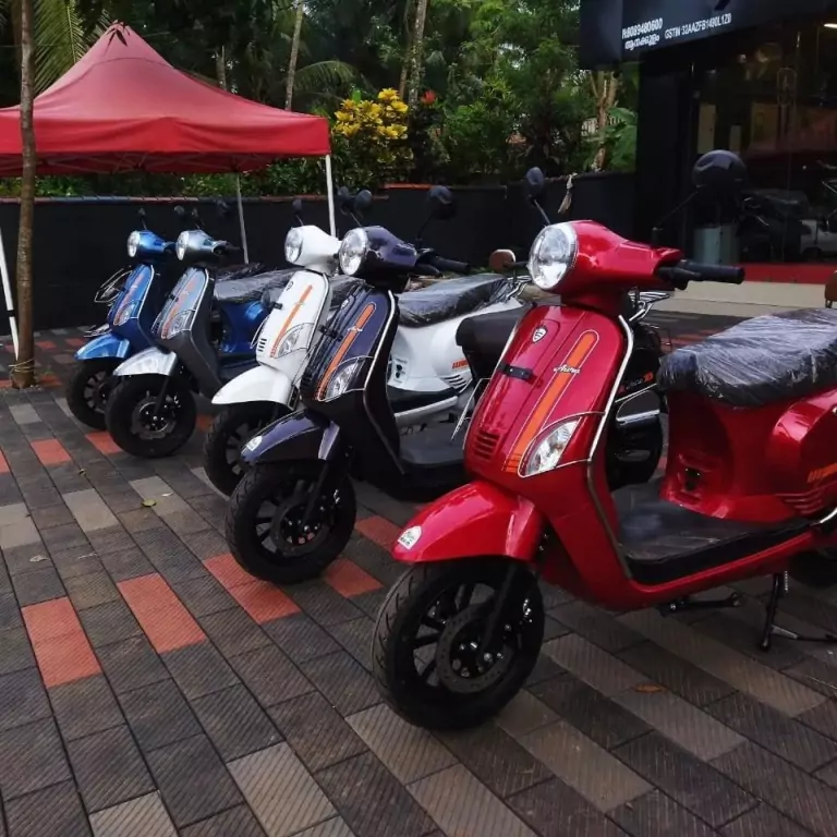 Benling aura electric scooters standing outside the showroom 