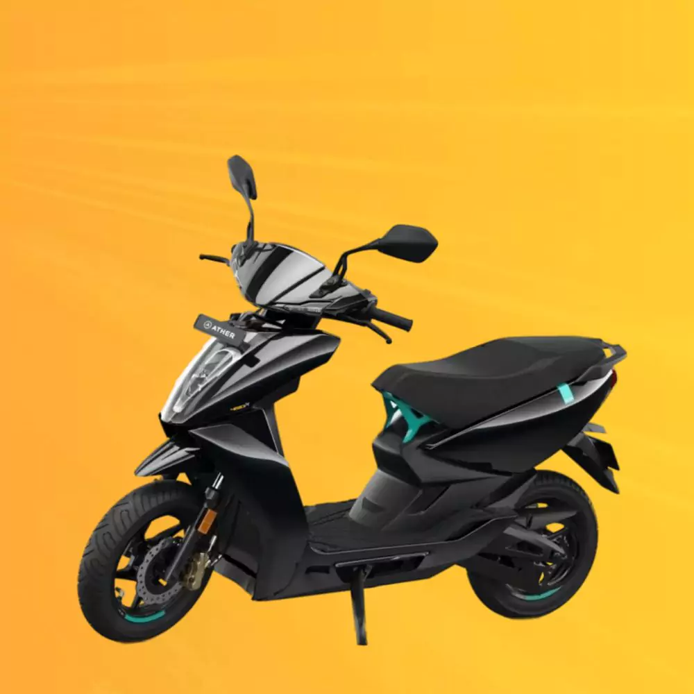 Ather 450X GEN 3 Black Color in Yellow background