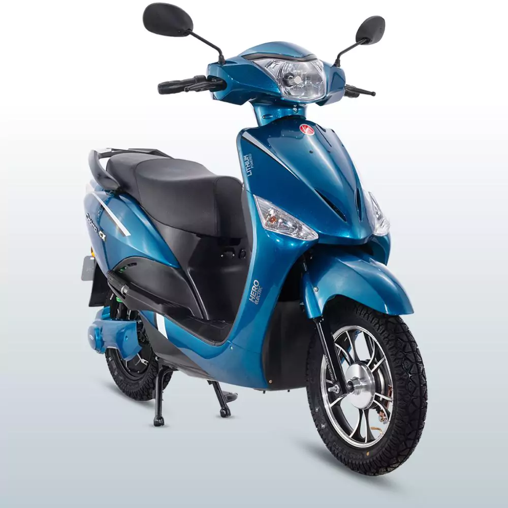 Hero Electric Optima HX (Single Battery), blue color, front right side view